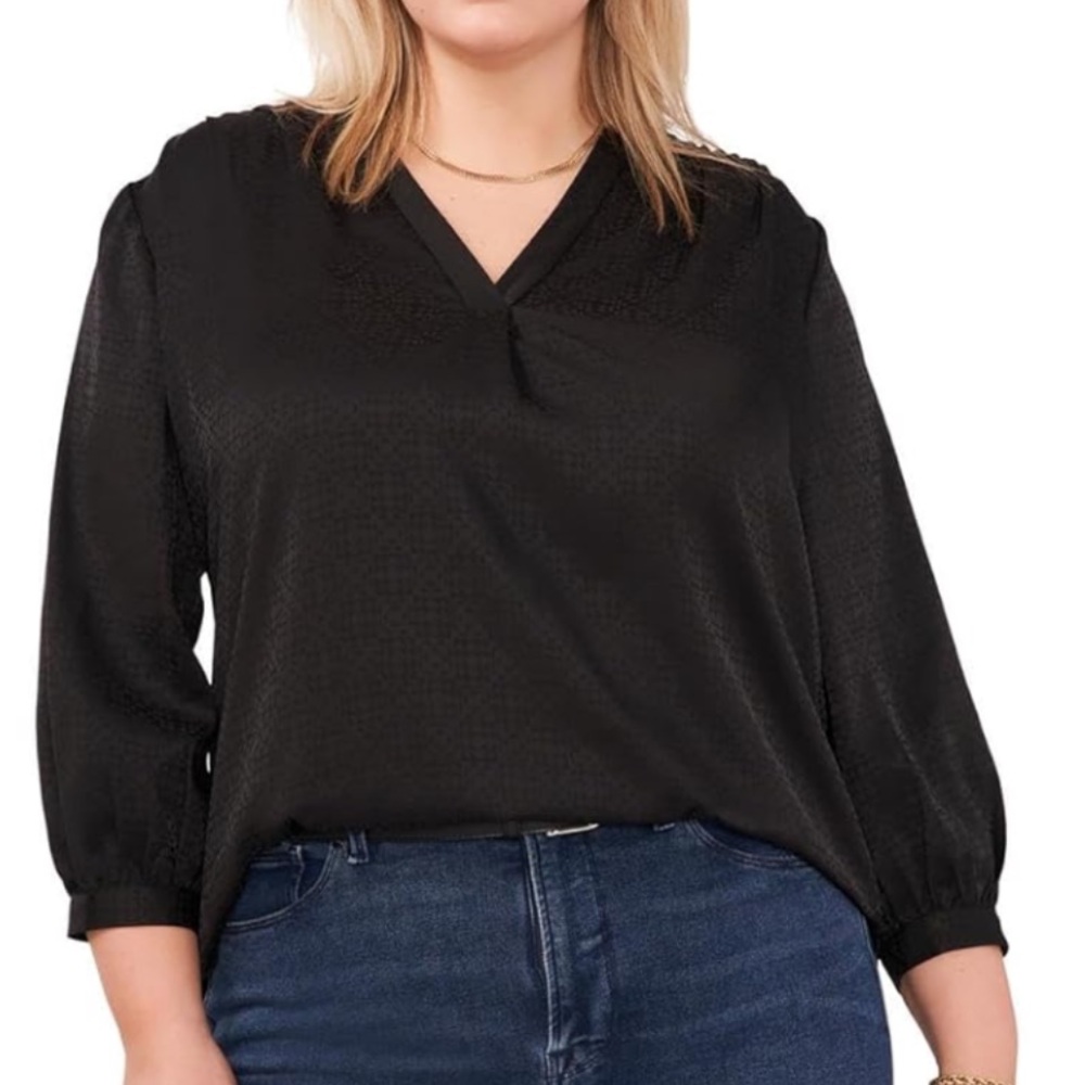 $19 sale Vince Camuto Womens Plus Jacquard V Neck Blouse 3X NWT 112